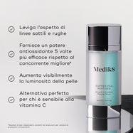 Siero Copper PCA Peptides in primo piano. L’immagine elenca quattro benefici con segno di spunta: leviga l’aspetto di linee sottili e rughe, offre un potere antiossidante cinque volte più efficace rispetto al concorrente migliore, aumenta visibilmente la radiosità della pelle, alternativa perfetta per chi è sensibile alla vitamina C.