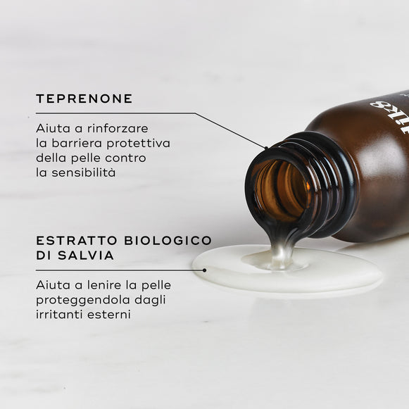 Flacone marrone con estratto organico di salvia e teprenone su uno sfondo bianco.-hover-35