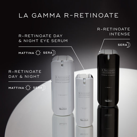Esposizione della GAMMA R-RETINOATE. Include r-RETINOATE DAY & NIGHT EYE SERUM, r-RETINOATE DAY & NIGHT e r-RETINOATE INTENSE. Tutti i flaconi presentano TECNOLOGIA BREVETTATA.-hover-37