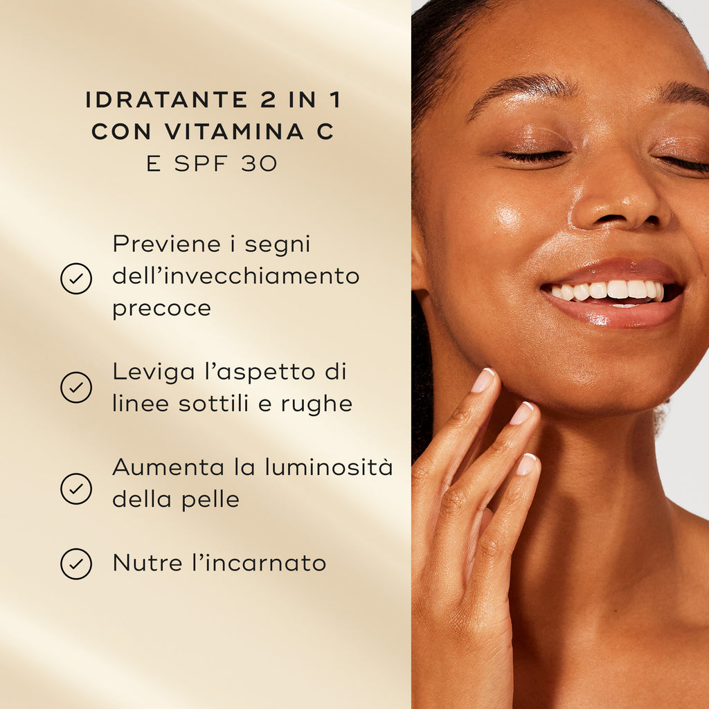 Elenco dei principali benefici del prodotto Daily Radiance Vitamin C Cream.